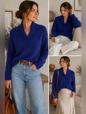 Design Assets Angora Lambswool Blend Blue Sweater Large Soft Fuzzy Knit